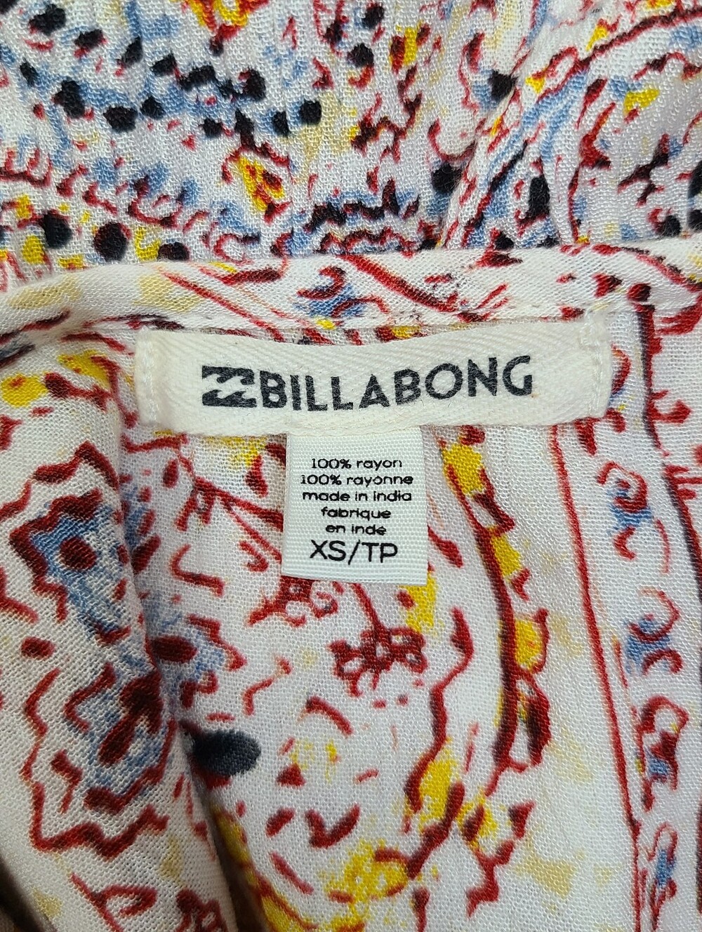Billabong Paisley Print Tassel Tunic Top Shift Dress White Rayon XS Small - Picture 13 of 15